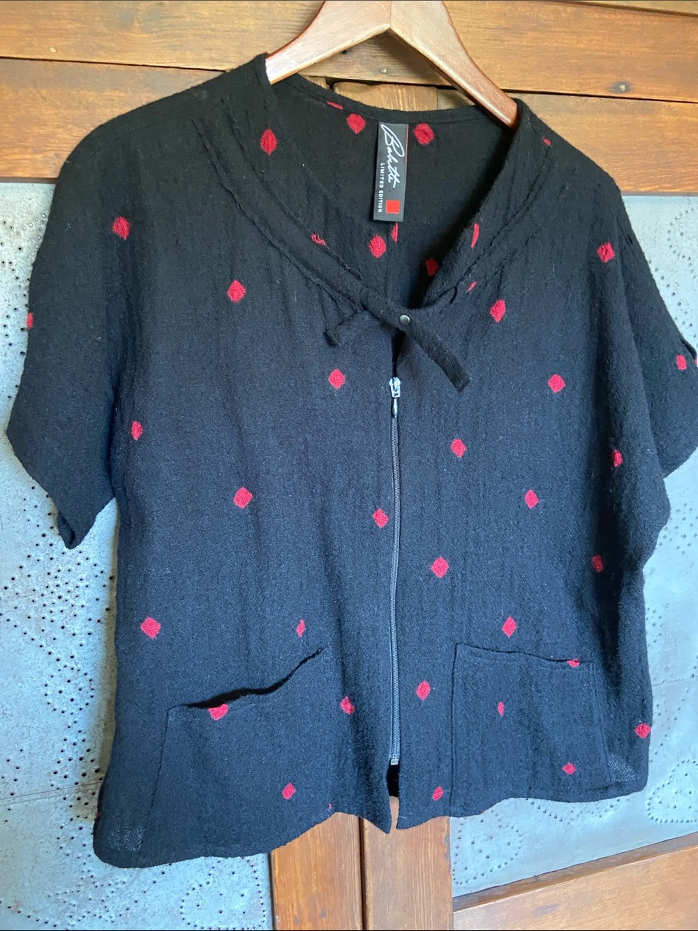 Rare Babette SF San Francisco Wool Short Sleeve Sweater Jacket Diamond Black M